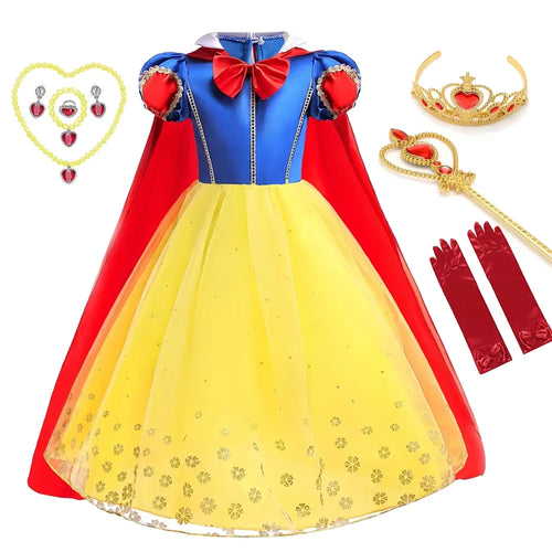 2025 New Deluxe Princess Snow White Gown Set Fairy Kids Cosplay Costume Toddler Carnival Apparel 2-10years